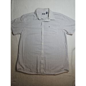 IZOD Shirt Men's Size XL Red White Blue Button Up Plaid Easy Care Short Sleeve